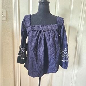 Cupio Navy Embroidered Square-Neck Tunic